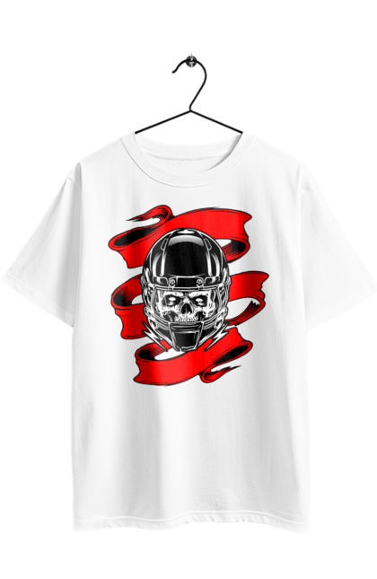 Oversized t-shirt with prints Skull in a motorcycle helmet. Helmet, moto, skull, tape. 2070702