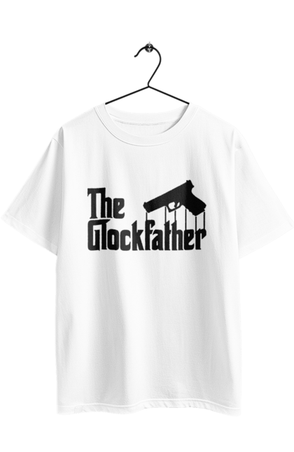 Футболка оверсайз з принтом "The GlockFather". Gangster, glockfather, godfather, godfather reference, вогнепальна зброя, гангстер, глок, зброя, пістолет, пістолет. 2070702