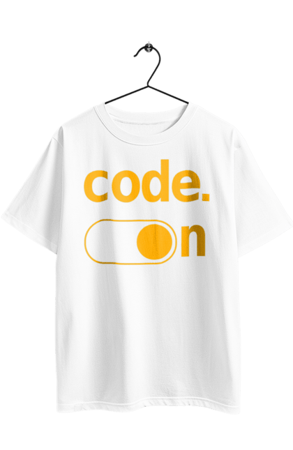 Футболка оверсайз з принтом "Код увімкнено". Айті, айтішник, для айтішника, для програміста, код увімкнено, подарунок айтішнику, подарунок програмісту, програміст, розробник. 2070702
