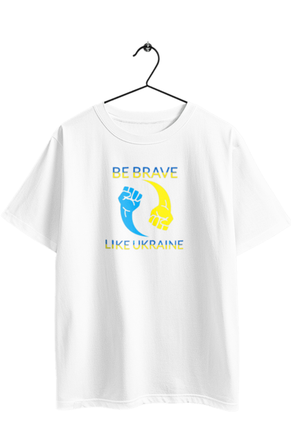 Футболка оверсайз з принтом "Будь сильним як Україна". Будь сильним, війна, всу, збройні сили україни, зсу, прапор україни, стяг, українська символіка, флаг, як україна. 2070702