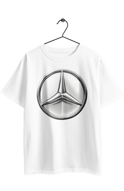 Футболка оверсайз з принтом "Mercedes Benz Лого Металік". Авто, автомобіль, логотип мерседес, машини, мерс, мерседес. 2070702