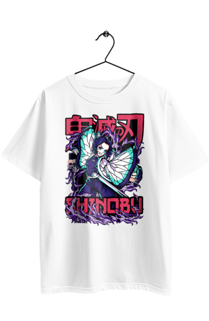 Футболка оверсайз з принтом "Винищувач Демонів Шинобу". Anime, demon slayer, kimetsu no yaiba, manga, shinobu, аніме, винищувач демонів, манга, серіал, шинобу. 2070702