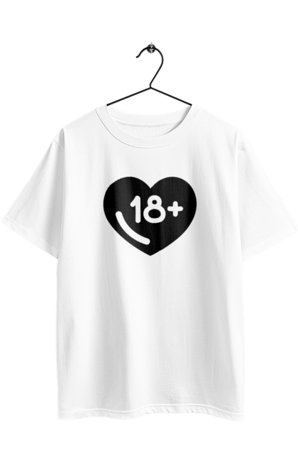 Oversized t-shirt with prints 18+. 18+, black, heart, prohibition, sex. 2070702
