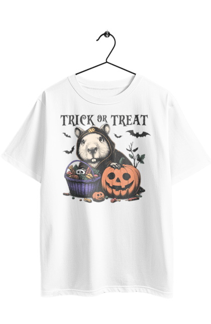 Футболка оверсайз з принтом "Капібара Хелловін". Capybara, halloween, водосвинка, гарбуз, гризун, капібара, свято, тварина, хелловін. 2070702