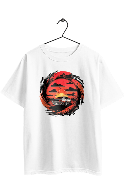 Футболка оверсайз з принтом "Феррарі на заході сонця". Авто, автомобіль, машини, феррарі. 2070702