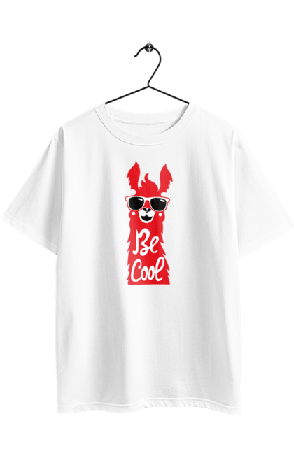 Oversized t-shirt with prints Cool llama. Animals, cool, glasses, lama. 2070702