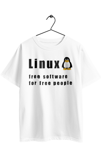 Футболка оверсайз з принтом "Linux Вільний Для Вільних". Linux, адміністратор, айті, айтішник, безкоштовна, безкоштовно, вільна, доступність, незалежність, операційна система, ос, пінгвін, програміст, програмне забезпечення, свобода, сервер, сисадмін, система, системний адміністратор, софт, текст, чорний. 2070702