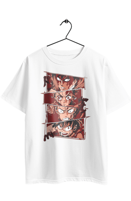 Футболка оверсайз з принтом "Боротьба героїв". Аніме, атака титанів, бій, геройська академія, головний герой, демон, клинок, манга. 2070702