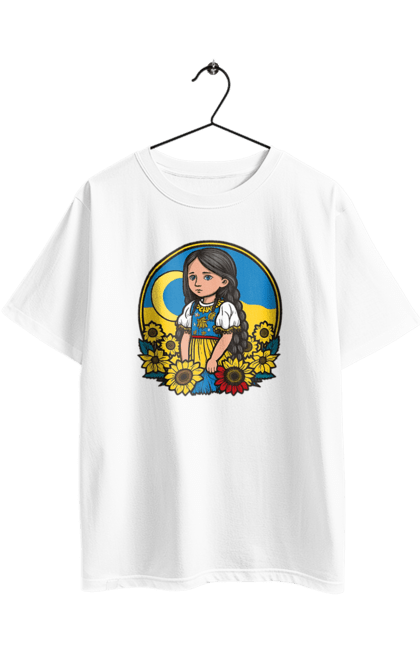 Футболка оверсайз з принтом "Мила Українська дівчинка". Блакитний, жовтий, жовто-блакитний, зроблено в україні, патріот, патріоти україни, підтримую україну, прапор україни, україна, українська дівчинка. 2070702