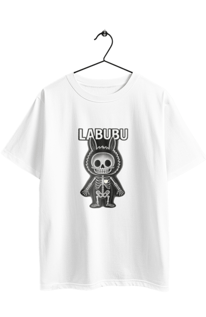Футболка оверсайз з принтом "Лабубу". Анатомія, кістки, лабубу, миложутко, мінімалізм, рентген, серце` що світиться, скелет, череп, чорнобіле. 2070702