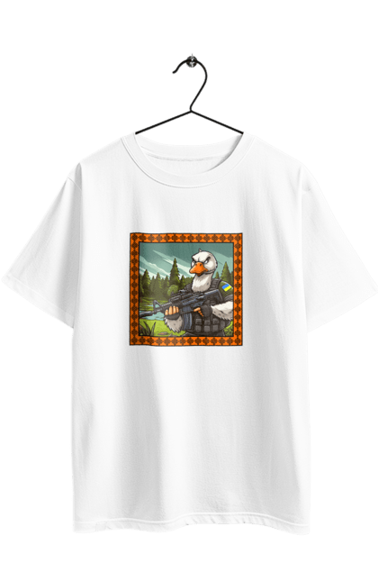 Футболка оверсайз з принтом "Гусячий десант". Біологічна зброя, бойові гуси, військовий гусак, гусячий десант, зброєні сили, прапор, символіка, україна. 2070702