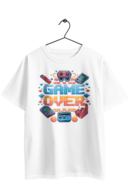 Oversized t-shirt with prints Game Over. 90s, for gamers, game, gamer, pixel, pixel art, video game. 2070702