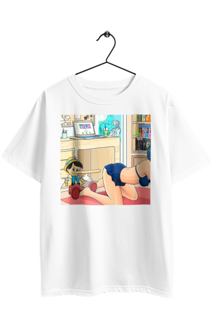 Oversized t-shirt with prints Pinocchio In The Adult Tale. Batman, joke, kiss, naked, pinocchio. 2070702