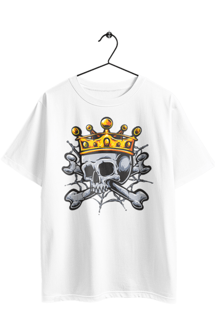 Футболка оверсайз з принтом "Череп з короною". Зуби, кістки, король, корона, павутиння, череп. 2070702