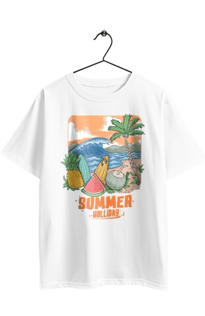 Футболка оверсайз з принтом "Літні Свята". Ананас, літо, море, пальма, хвилі. 2070702