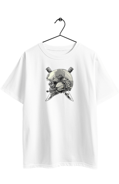 Футболка оверсайз з принтом "Череп пілота". Військовий, захисник, ніж, пілот, череп, шолом. 2070702