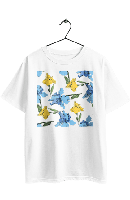 Футболка оверсайз з принтом "Квіти Іриси". 8 березня, andreyanush, весна, весняний подарунок, день матері, день народження, літній подарунок, літо, подарунок дружині, подарунок коханій, подарунок мамі. 2070702