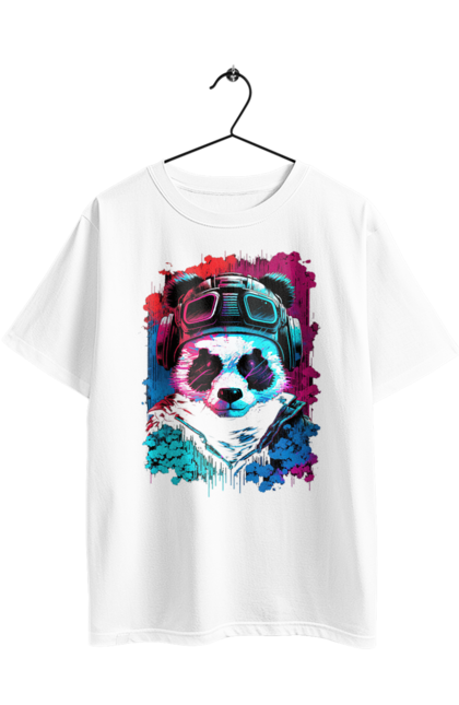 Футболка оверсайз з принтом "Панда в VR шолом". Віртуальна реальність, гік, панда, персонаж, шолом. 2070702