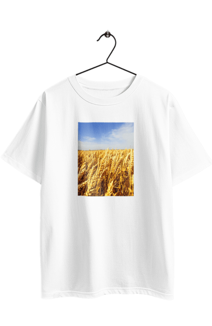 Футболка оверсайз з принтом "Україна". Голубизна, красота, небо, поле, природа, пшеница. 2070702