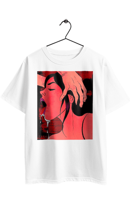 Oversized t-shirt with prints Girl Sucks With Saliva. Sex, suck. 2070702