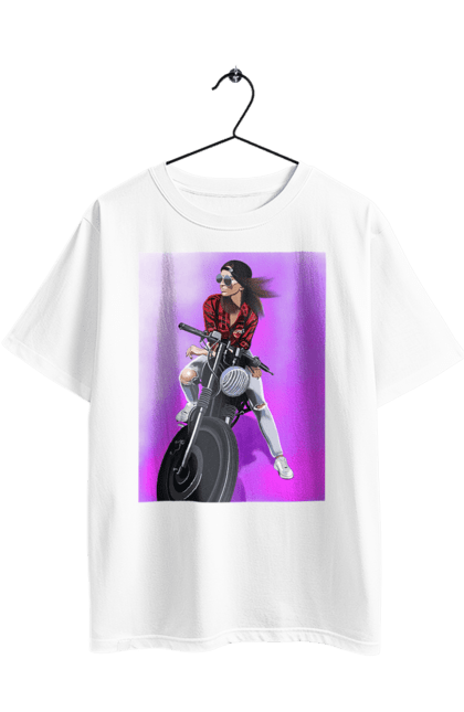 Футболка оверсайз з принтом "Дівчина Байкер". Байк, байкер, гонка, дівчина, мото, мотор, мотоцикл, поїздка, стиль, стиль життя. 2070702