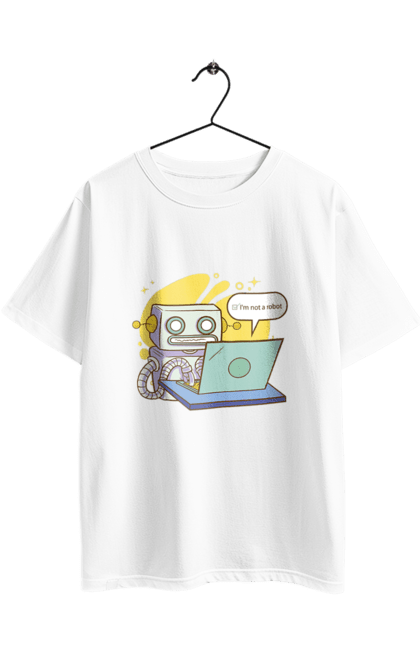 Футболка оверсайз з принтом "Я не робот Хакер зрозуміє 404 до дня програміста". 404, aws, backend, c++, cloud, css, frontend, golang, java, js, linux, python, script, web, ай ті, айті, айтішник, верстка, дата, код, компьютер, лаптоп, облако, ошибка, програміст, программа, программист, програмування, робот, хакер, язык. 2070702