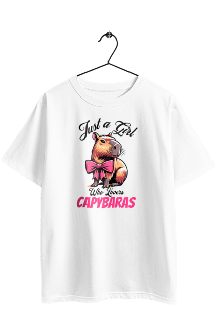 Футболка оверсайз з принтом "Капібара". Capybara, бант, водосвинка, гризун, капібара, рожевий, тварина. 2070702