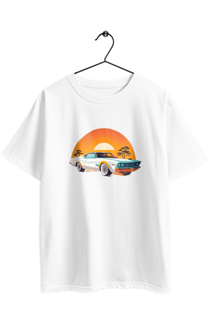 Футболка оверсайз з принтом "Гарне авто на закаті". Авто, закат, солнце. 2070702