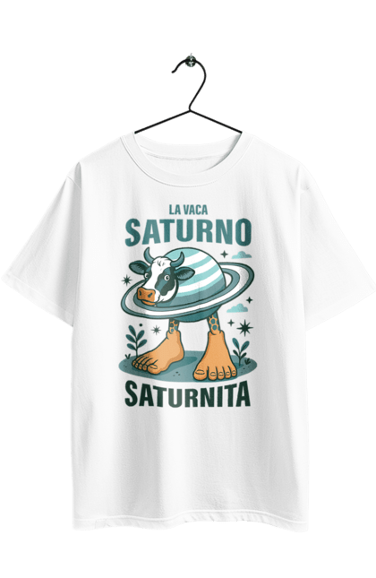 Футболка оверсайз з принтом "Lavaca Saturno Saturnita". Брейнрот, італійська гнилизна мозку, італійський брейнрот, італійський мем, італійські меми, корова сатурн, ла вака, ла вака сатурно, лавака сатурно, сатурно сатурніто. 2070702