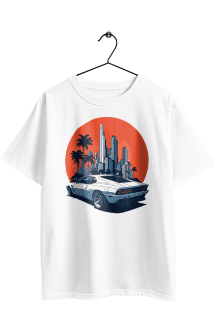 Футболка оверсайз з принтом "Авто". Гонка, захід сонця, спортивний автомобіль, швидкість. 2070702