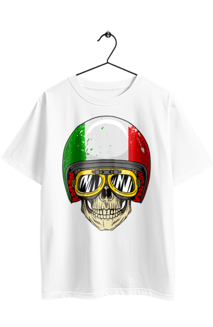 Футболка оверсайз з принтом "Череп в мотошоломі". Мото, окуляри, череп, шолом. 2070702