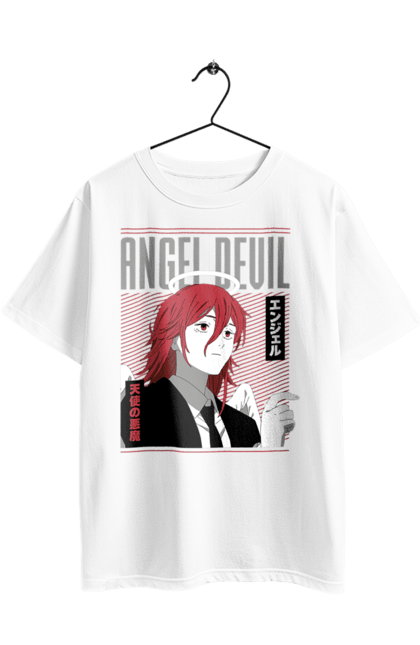 Футболка оверсайз з принтом "Людина Бензопила Диявол ангел". Angel devil, anime, chainsaw man, manga, аніме, диявол ангел, людина-бензопила, манга. 2070702