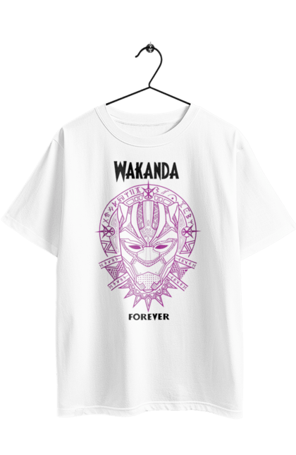 Oversized t-shirt with prints Wakanda Forever. Black panther, marvel, t`challa, wakanda, wakanda forever. 2070702