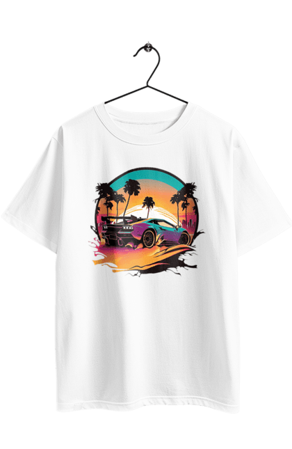 Футболка оверсайз з принтом "Ламборджині Сінтвейв". Авто, автомобіль, ламба, ламборджині, машини, сінтвейв. 2070702