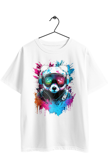 Футболка оверсайз з принтом "Панда в VR шолом". Віртуальна реальність, гік, панда, персонаж, шолом. 2070702