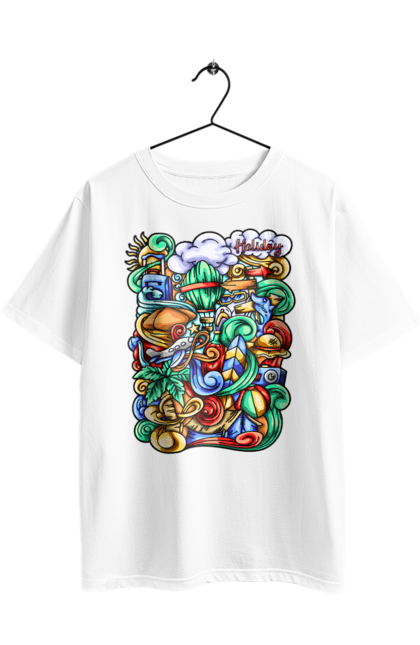 Футболка оверсайз з принтом "Канікули відпочинок арт". Відпочинок, канікули, літо, море, пляж, подорож. 2070702