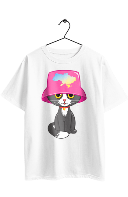 Футболка оверсайз з принтом "Котик з картою україни". Євробачення, калош, кіт, котик, музика, панама калоша, символ україни, україна. 2070702