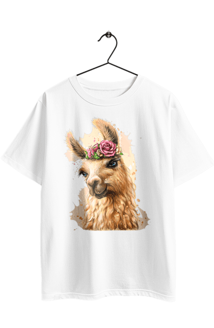 Футболка оверсайз з принтом "Лама Портрет". Лама, портрет, тварина. 2070702
