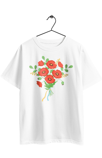 Футболка оверсайз з принтом "Червоні маки". Квіти, мак, прапор україни, символ україни, традиції україни, україна, червоні маки. 2070702