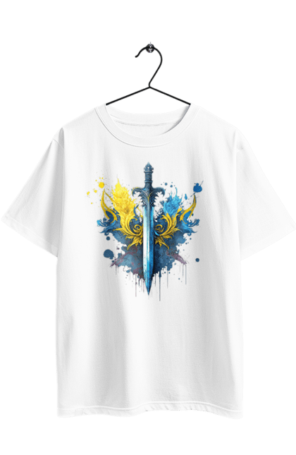 Футболка оверсайз з принтом "Меч в українському стилі". Герб, меч, перемога, прапор, символ україни, тризуб, україна. 2070702