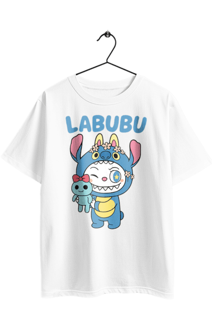 Футболка оверсайз з принтом "Лабубу". Іграшка лабубу, лабубу, лабубу кока кола, мерч лабубу, мила, синя лабаба, смішна лабубу. 2070702
