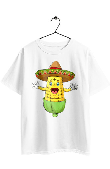 Oversized t-shirt with prints Sombrero Corn. Corn, food, sombrero. 2070702