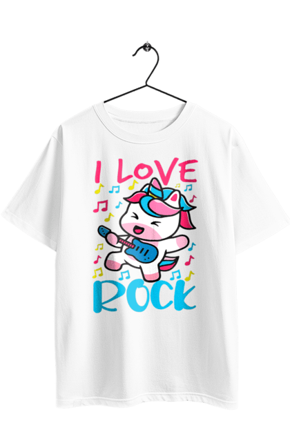 Футболка оверсайз с принтом Единорог. Гитара, грива, единорог, животные, музыка, рог, рок, сказочные существа, фиолетовый. 2070702