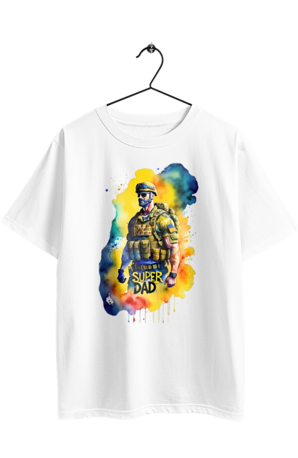 Футболка оверсайз з принтом "Супер тато ЗСУ". День батька, день тата, зсу, люблю тата, супер, супер тато, супер тато зсу, тато, тато зсу, україна. 2070702