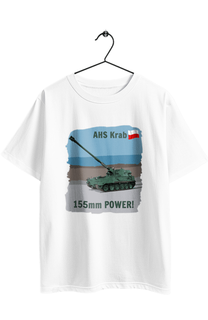 Футболка оверсайз з принтом "155mm Power! САУ Krab оливковий". Ahs krab, артилерія, гаубиця, краб, польща, сау. 2070702