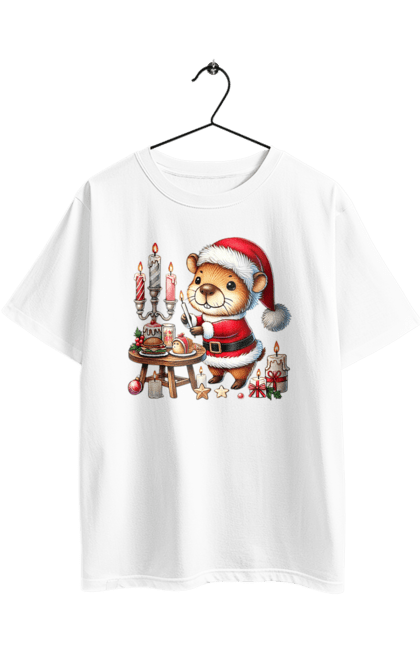 Футболка оверсайз з принтом "Капібара та різдвяна вечеря". Капібара, новий рік, новорічний подарунок, подарунок, різдво, різдвяна вечеря, різдвяна капібара, санта, свято, тварина. 2070702