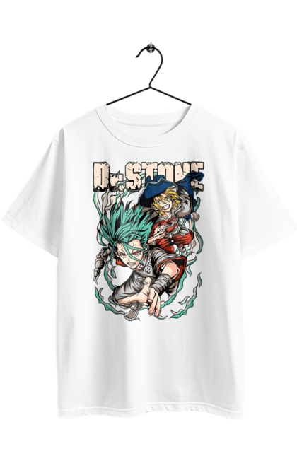 Футболка оверсайз з принтом "Dr. Stone Сенку та Рюсуй". Dr. stone, ryuusui, ryuusui nanami, senku, аніме, доктор стоун, ісіґамі, ісіґамі сенку, манга, рюсуй нанамі. 2070702