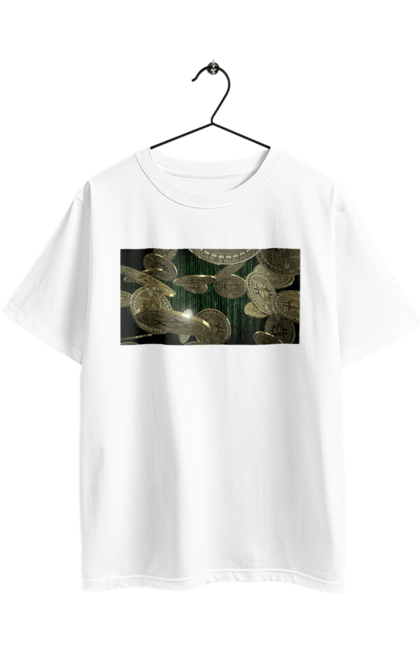 Футболка оверсайз з принтом "Біткойн". Багатство, біткойн, валюта, гроші, криптовалюта, курс, майнінг, матриця, монета, розкіш, цифровий світ. 2070702