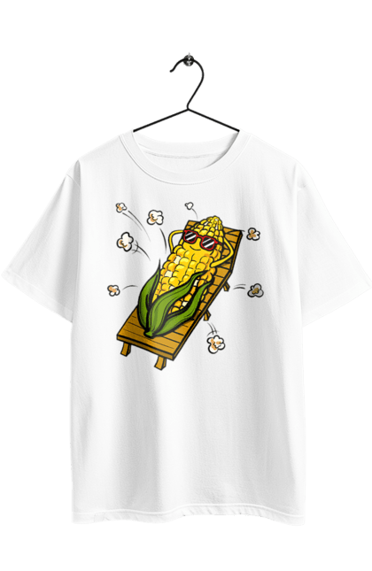 Футболка оверсайз с принтом Кукуруза Загорает На Лежаке. Кукуруза, лежак, попкорн. 2070702