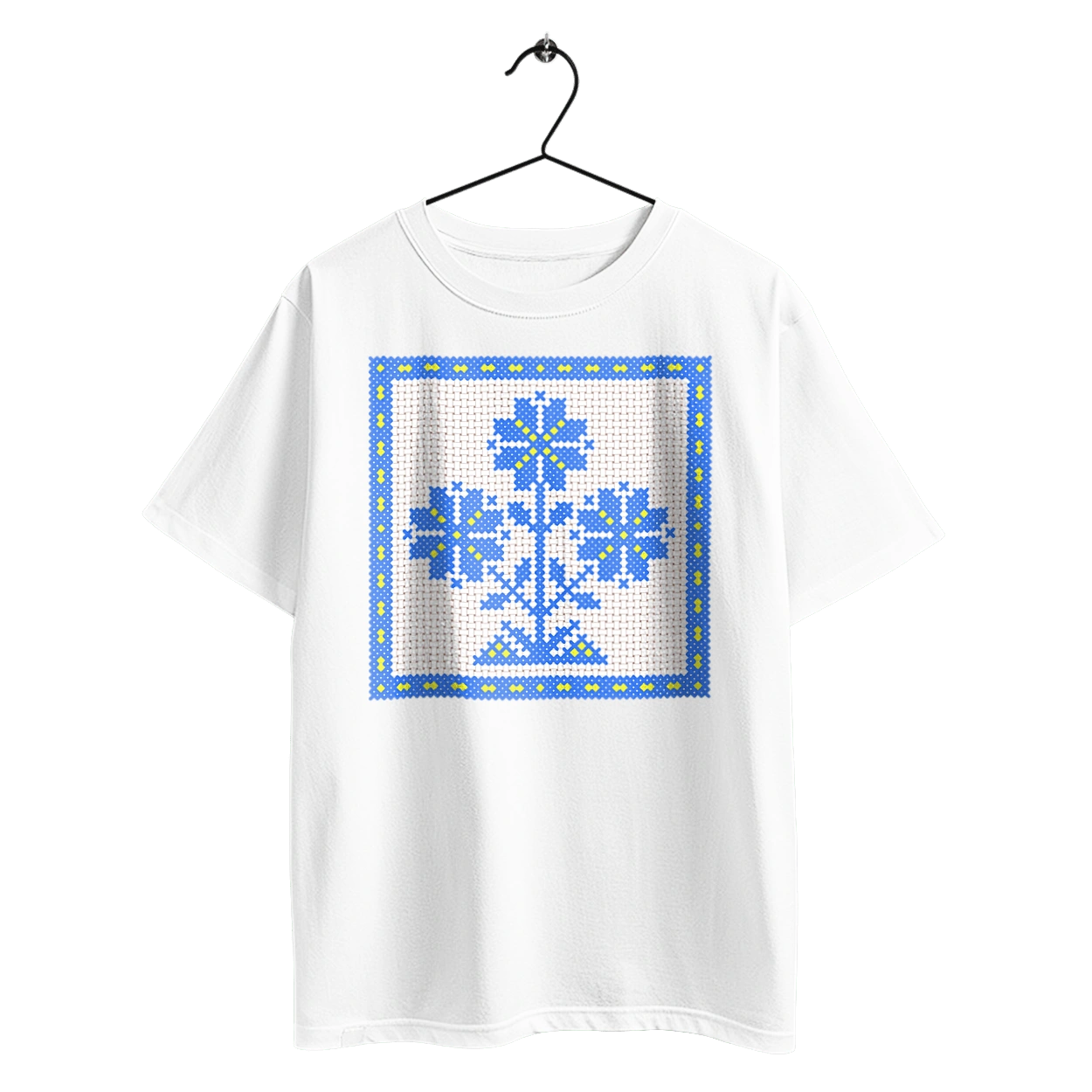 Yellow blue embroidery flowers